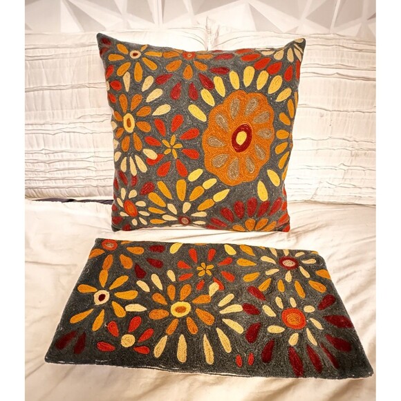 Crate and Barrel Other - Crate & Barrel Set Of 2 Pershall Teal 20x20 Wool Embroidered Pillow Covers only